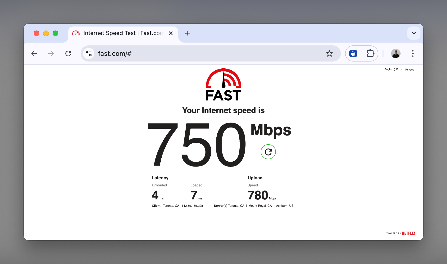 Speedtest results, 670mbps down and 700mbps up